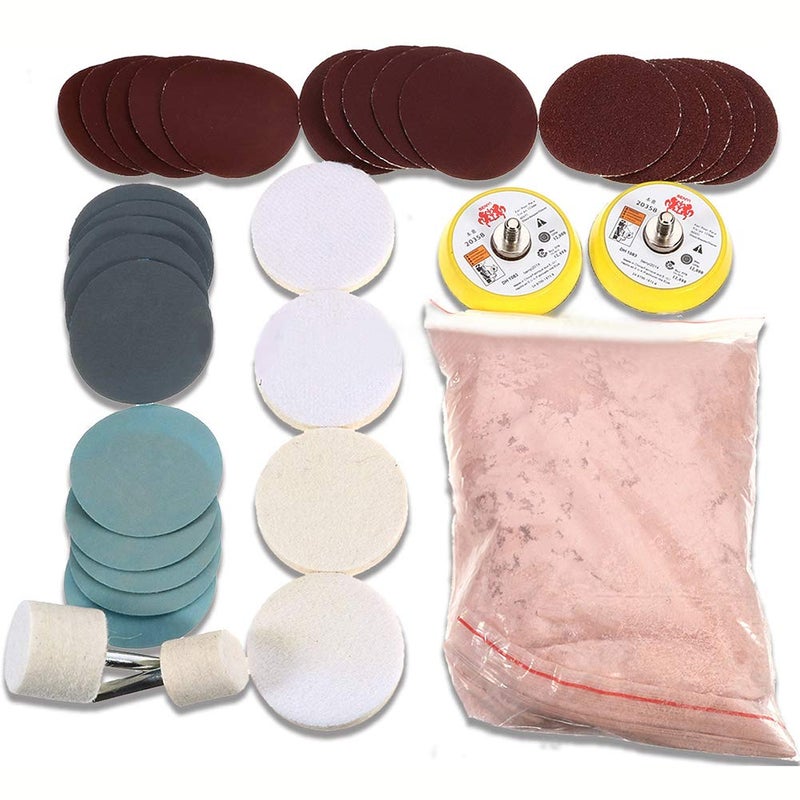 Erthree Glass Polishing Kit, 34pcs/Set Glass Scratch Remover, Window Windscreen Scratch Repair Kit with Cerium Oxide Polishing Powder/Polishing Pad/Polishing Wheel - Image 1